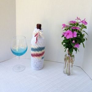 Bottle Vase Cover Hand Crafted Botanical Cotton Knit Gift Bar Cart Essential